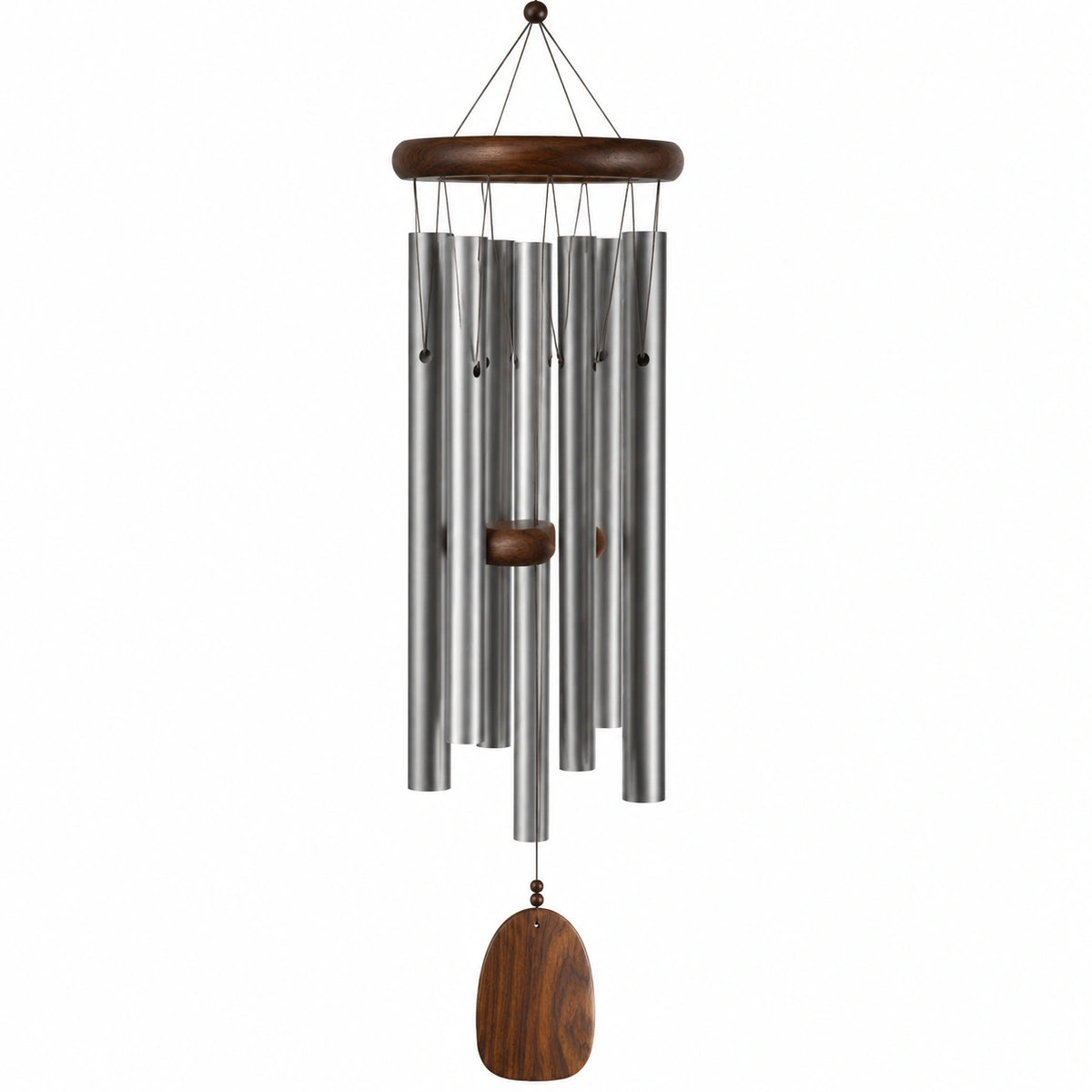Campanas de Viento de Metal Plateado y Madera para Exterior e Interior