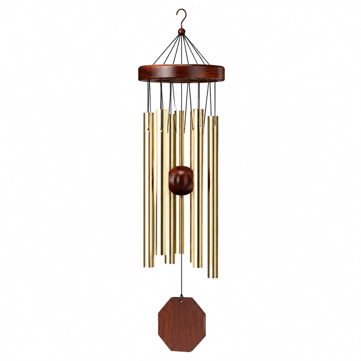 Campana de Viento Dorada y Madera Decorativa