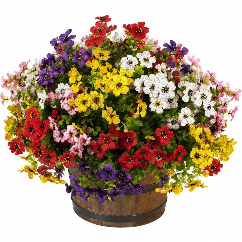 Arreglo de Flores Artificiales Multicolores en Maceta de Madera