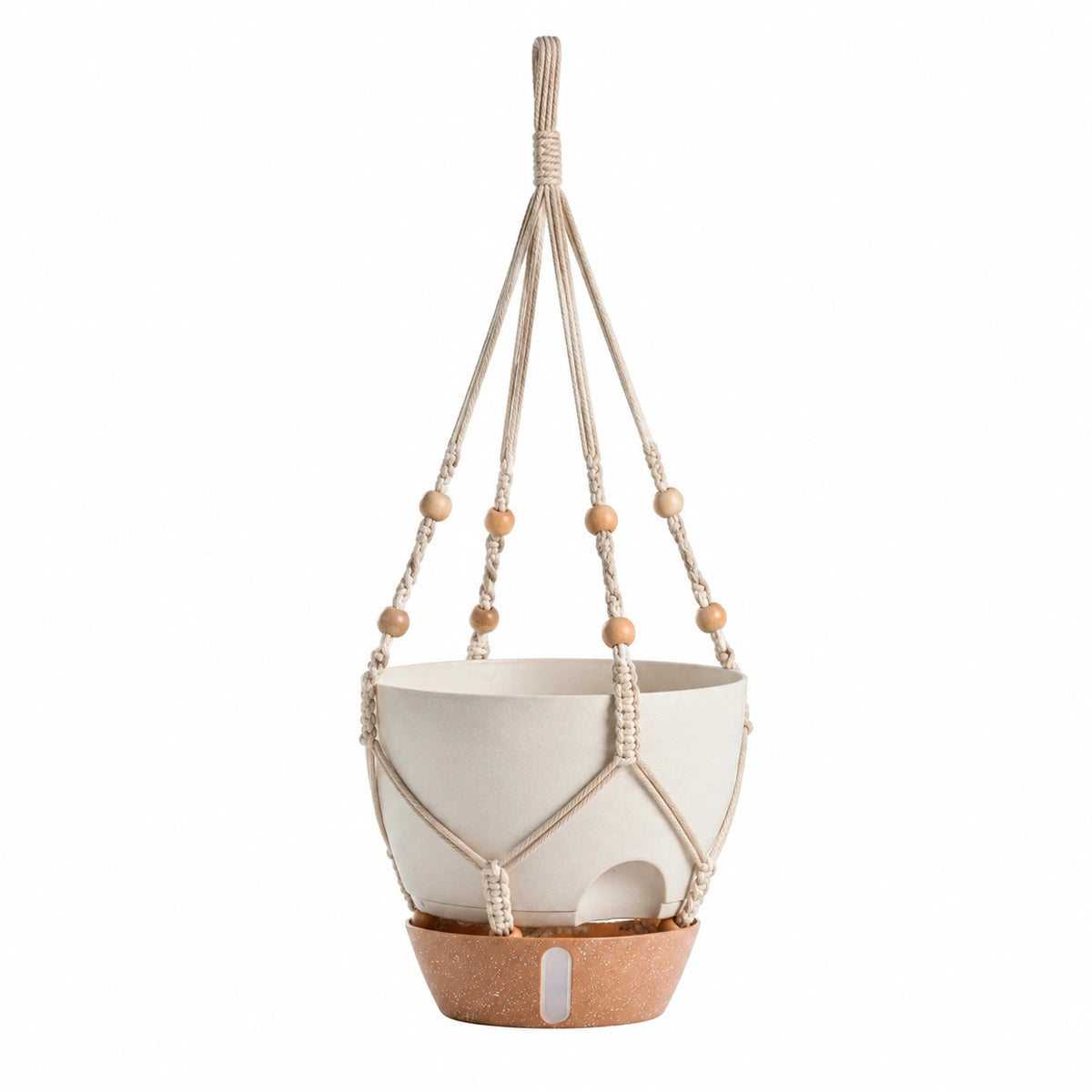 Macetero Colgante Beige con Cuerda de Algodón y Drenaje