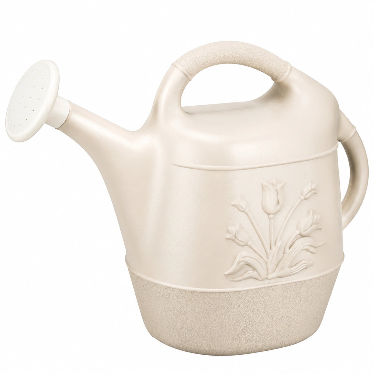 Regadera de jardín 9L color crema con diseño floral en relieve